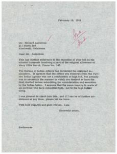 Correspondence Regarding Rejection of Bid on Mineral Rights of Mary Ellis Burrt, Ponca No. 343, 1958-01-09