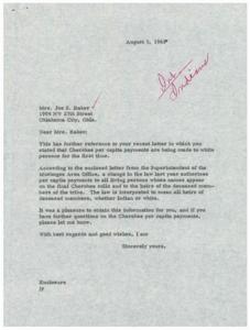 Correspondence Regarding Cherokee Per Capita Payments to White Heirs, 1962-10-09