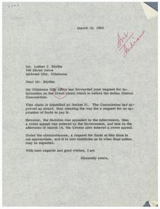 Correspondence Regarding the Creek Claim Before the Indian Claims Commission, 1963-03-12
