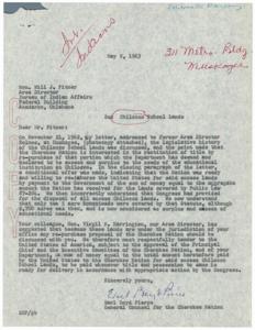 Proposal for Restitution of Chilocco School Lands to Cherokee Nation: A 1963 Letter to Bureau of Indian Affairs, 1962-11-21