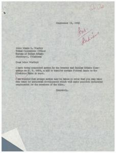 Correspondence Regarding the Transfer of Federal Lands to the Cherokee Tribe for Industrial Development, 1963-09-17