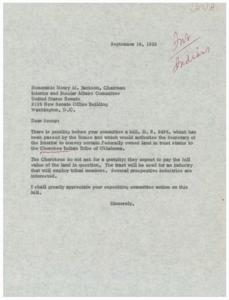 Correspondence Regarding Land Transfer to Cherokee Indian Tribe of Oklahoma in 1963, 1963-01-01 - 1963-12-31