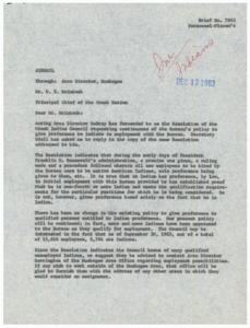 Continuation of Indian Preference in Employment Policy at the Bureau: A Letter to the Principal Chief of the Creek Nation, 1963-09-30