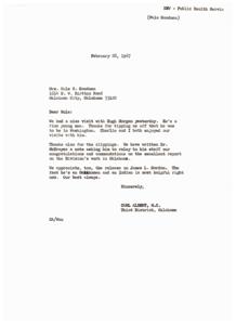 Letter of Appreciation from Carl Albert, M.C. to Sula Goodman, 1967-02-28