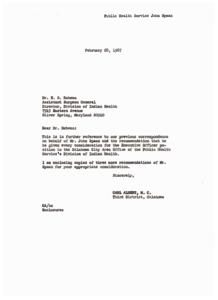 Recommendation for John Spaan for Executive Officer Position in Oklahoma City Area Office of Public Health Service Division of Indian Health, 1967-02-24