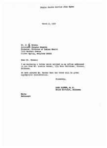 Recommendation for Executive Officer Position in Oklahoma City Area Office of Public Health Service&#39;s Division of Indian Health, 1967-03-01