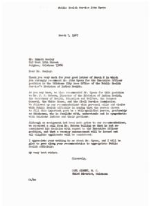 Recommendation for John Spaan as Executive Officer in Oklahoma City Area Office of Public Health Service&#39;s Division of Indian Health, 1967-03-07