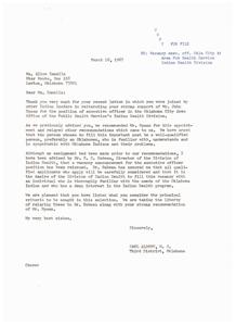Recommendation for Executive Officer Position in Oklahoma City Area Office of Public Health Service&#39;s Indian Health Division, 1967-02-18
