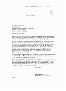 Recommendation for John Spaan as Executive Officer for Oklahoma City Area Office of Public Health Service&#39;s Division of Indian Health, 1967-04-03