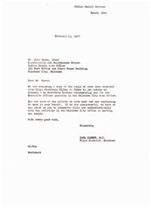 Recommendation for Executive Officer Position in Oklahoma City Area Office of Public Health Service, 1967-02-13