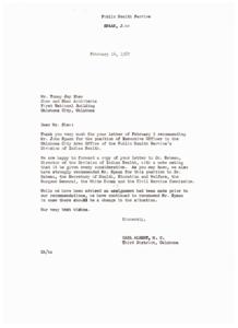Recommendation for John Spaan as Executive Officer in Public Health Service Division of Indian Health, 1967-02-09