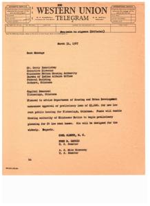 Announcement of HUD Approval for Low Rent Housing in Tishomingo, Oklahoma, 1967-03-31