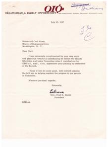 Letter of Gratitude to Honorable Carl Albert, 1967-07-18