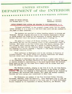 Indian Students from Arizona and Oklahoma Experience Cultural Enrichment in Washington, D.C., 1967-04-07