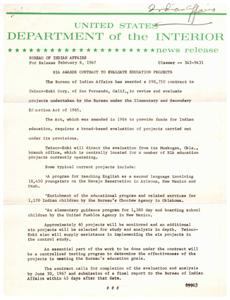 BIA Awards Contract for Evaluation of Education Projects, 1967-02-06