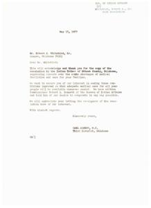 Resolution Acknowledgement from Carl Albert, M.C., 1967-05-17