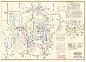 ["The document provides an overview of a map or project detailing public use and concession sites, including various buoy types and facilities. It includes navigation information along specific routes, locations for boats, tackle and bait, vacation lodging, information about obstructions in the water, and public amenities like campgrounds, picnic areas, and airstrips. It also warns of underwater hazards and advises of changes in buoy placements due to lake elevations. The document lists numerous locations and landmarks, and highlights specific hazardous areas, including a guide to general boating safety and weather warnings."]