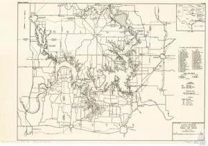 ["The document is a detailed map or project documentation by the U.S. Army Corps of Engineers, featuring various geographical locations in the United States, including Colorado, Kansas, Missouri, and other states. It includes specific places, resorts, parks, camps, and other public use areas, as well as information about reservoir data, roads, and project boundaries. The document also includes a legend for symbols used and a scale of miles. The map appears to be focused on the Lake Texoma area, detailing specific features and areas within and around the lake. The documentation was completed by the Tulsa District of the U.S. Army Corps of Engineers on November 10, 1955."]