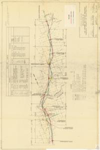 ["This is a U.S. Army Corps of Engineers documentation detailing construction priorities for various sections of highways and railroads, including the Canadian River and North Canadian River sections. The project includes plans for existing and proposed highway and railroad constructions, detours, and relocations. The documentation also includes a color legend indicating existing and proposed infrastructures, as well as geographical features such as the Arkansas River Watershed and Eufaula Reservoir. The document is accompanied by design and was approved by the Chief of Special Studies Section and Chief Relocations Branch for the District Engineer. It was submitted as Memorandum No.18 in September 1958."]