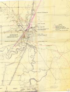 ["The document describes a map related to the relocation of U.S. Highway 69. It includes details about the Crowder Interchange, the water supply dam, and the relocated county roads. The information also covers the limits of initial backwater effects, elevation details, and the Crowder school. The document mentions the U.S. Army Corps of Engineers in Tulsa, Oklahoma and the Canadian River tributaries in the Arkansas River Watershed. The documentation was submitted in February 1950 and includes a legend, geographic index, and road classifications."]
