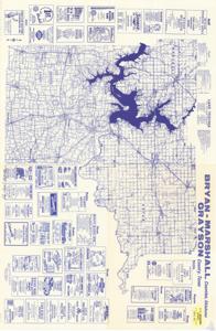 ["The document contains a map or project documentation that details various areas and businesses in Bryan, Marshall, and Grayson counties, covering Oklahoma and Texas. Notable mentions include Lake Texoma, a popular recreational area, various insurance companies, state banks, furniture companies, appliance centers, and automotive services. It also lists several local businesses including cafes, upholstery and trim shops, lumber companies, and skating rinks. Phone numbers are provided for many of these establishments, likely for contact or inquiry purposes."]