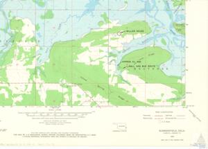["The document is a detailed topographic map of Lake Wister State Park, including the Miller House and Anderson Ridge. It includes a variety of specific measurements and features, such as approximate elevation, mail and bus routes, and the location of the Heart o' the Hills. Road classifications are indicated, and dotted lines represent 10-foot contours. The map complies with national map accuracy standards and is available for purchase from the U.S. Geological Survey. The document also includes a quadrangle location and is part of the Albert, Departmental, Box IIe, Folder 42 Maps F3, Item 79 series."]