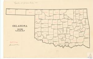["The document details the transfer of program funds in 1951 across various counties in Texas and Oklahoma. It provides specific fund amounts for each county ranging from 1,000 to 120,000. The documentation is found in the Albert Maps, Folder 4, Item 106 at the Carl Albert Center."]