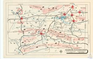 ["The documentation outlines a map of the area from Fort Smith to Poteau, Oklahoma. It includes various landmarks such as Cavenall Mountain, the highest peak between the Rockies & Alleghanies, and the Quichita National Forest. It also indicates several points of interest including lakes for boating and fishing, scout camps, hunting areas, parks, and a hospital and sanitarium. The map also provides information on the Kiamichi Playgrounds, which offers year-round hunting and fishing. The scale of miles and directions to Paris, Ft. Worth, and Dallas are also included."]