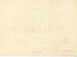 ["The document provides detailed project specifications for a building renovation in McAlester, Oklahoma. It includes information on room modifications, equipment installations, cost estimates, storage areas, court facilities, and specific GSA, A.S.C., F.H.A., and IRS E areas. The project also includes a new door installation, boiler replacement, a mailing vestibule, and an unexcavated area. The plan provides the net agency, post office, assignable, circulation mechanical, and construction areas. It also includes a basement floor plan for the U.S.P.O & CT. House. The document dates from 1959, with revisions in 1963 and 1964, and is part of the Carl Albert Center's map collection."]