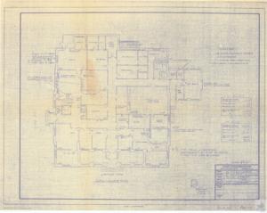 ["This document provides detailed information about a building project carried out by the General Services Administration and the Public Buildings Service in Washington D.C. The project involves a complex layout including various areas such as a store, testing areas, a reception, and private offices. Specific features of the building include duplex electrical outlets, air conditioning units, suspended platforms, high ceiling partitions, and adjustable shelves. The building also has specific spaces for various agencies such as the Internal Revenue Service and the Army. The document includes precise measurements and notes about relocation of certain features. The project is located on Grand Avenue, McAlester, Oklahoma."]
