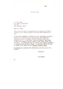 Correspondence Regarding the Selection of an Architectural Firm for the Proposed Indian Hospital, 1974-08-07 - 1975-06-26