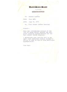Memorandum From Fred Ruth to Howard Yourman Acknowledging Receipt of House Report on Hospital Planning Appropriations, 1975-07-30
