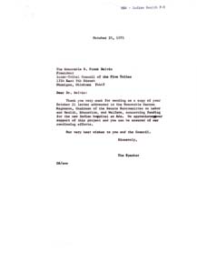 Correspondence Between President B. Frank Belvin and Congressman Carl Albert Regarding the Funding for the Ada Indian Hospital, 1975-10-21 - 1975-10-25