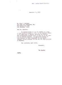 Correspondence Between Congressman Carl Albert and Glen F. Childers Regarding Architectural Firm Choice, 1975-08-06 - 1975-09-29
