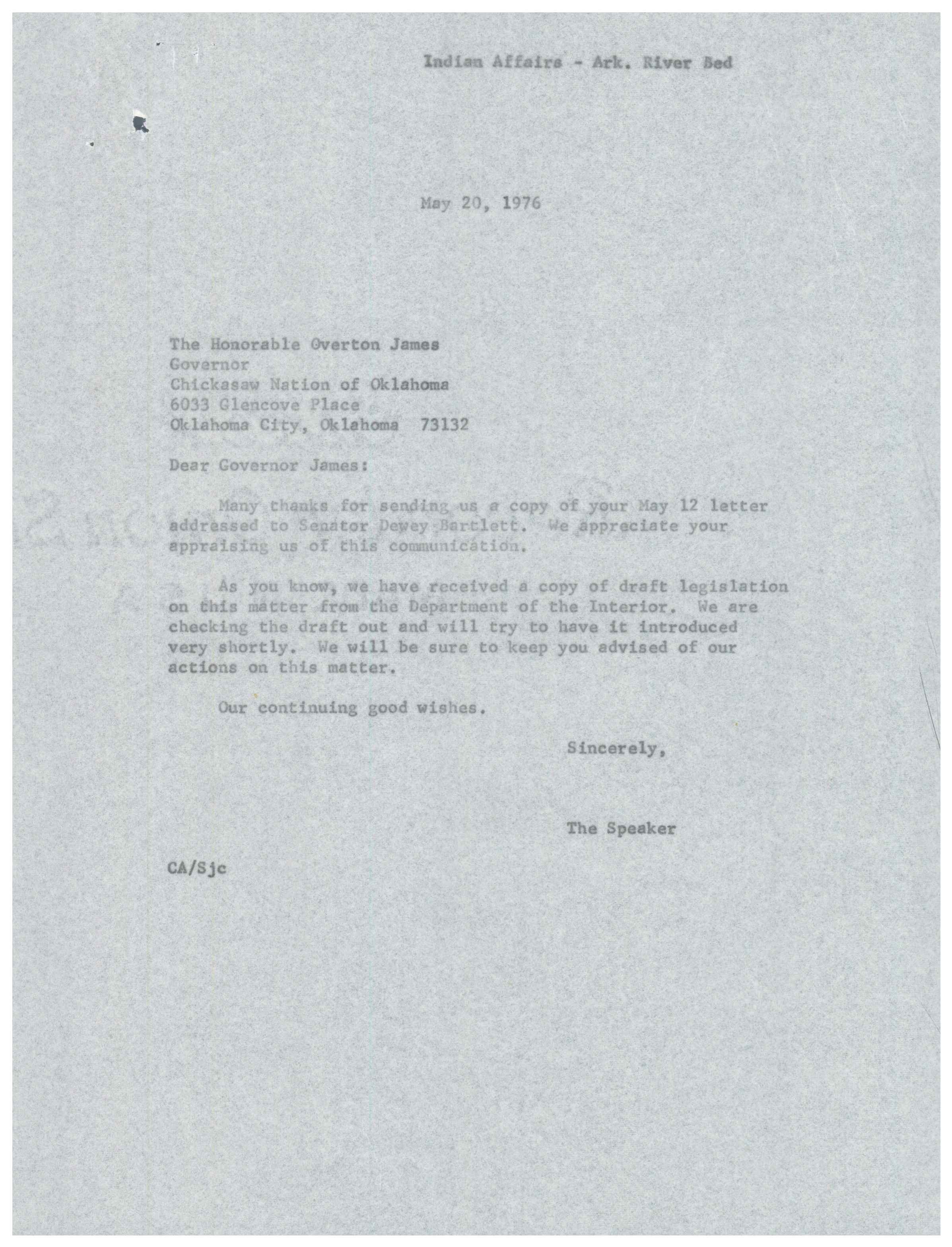 Correspondence on Arkansas Riverbed Claim Settlement, 1976-03-11 - 1976-05-20
