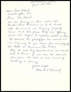 Letters to Congressman Carl Albert Regarding Land Acquisition in Hochatown, Oklahoma, June 1, 1962, June 11, 1962