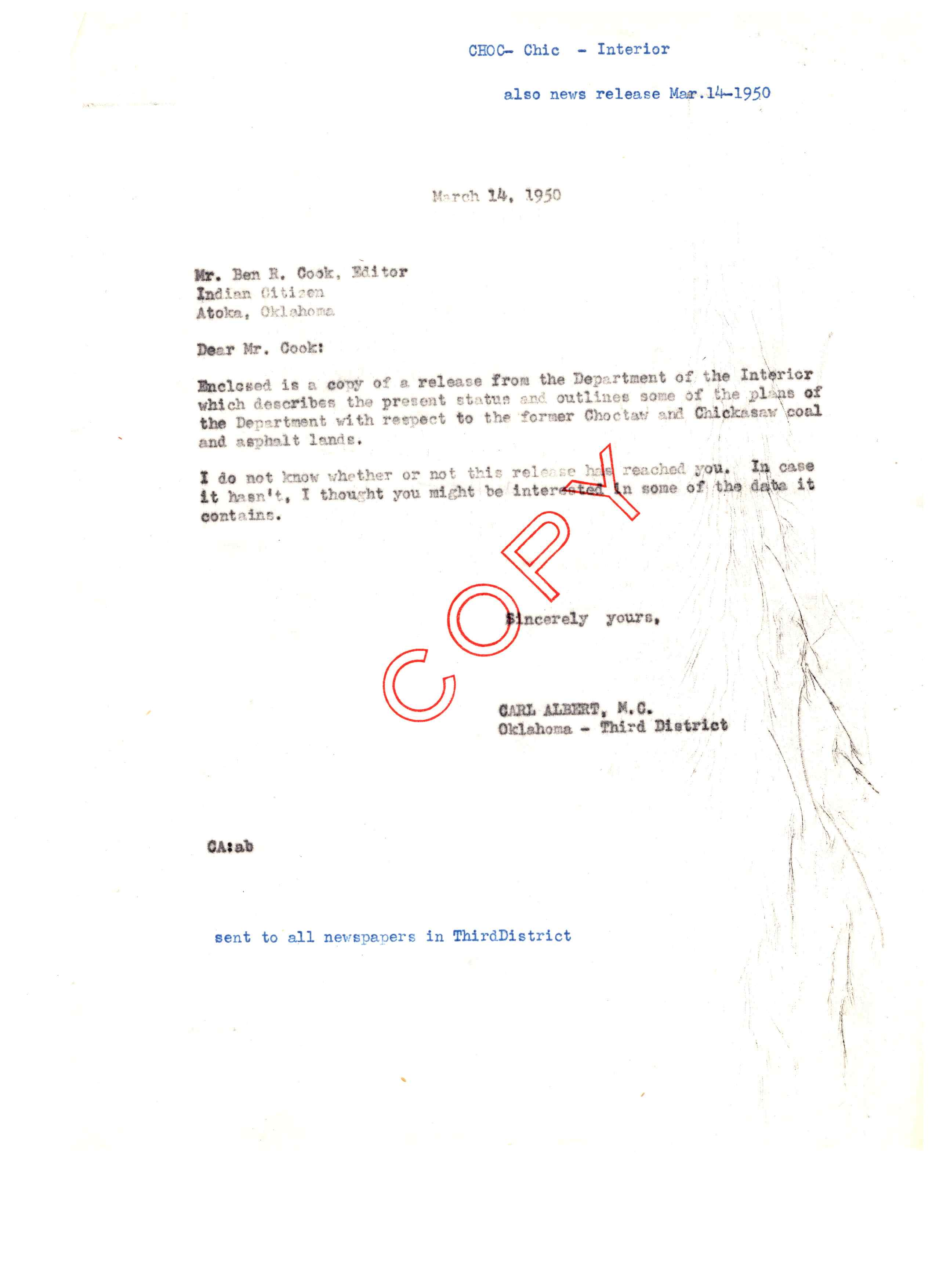 "Statement of Carl Albert, A Representative in Congress from the State of Oklahoma" Regarding H.R. 6515, 1950-03-14 - 1950-03-16