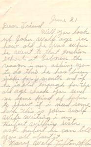 ["Mrs. Mary Wolf is seeking assistance to determine the age of her husband, John Wolf, in order to qualify for old age assistance. Senator Raymond Gary and Congressman Carl Albert are working to locate records from the old Lebanon Indian Academy where John Wolf attended. Carl Albert has contacted the Muskogee Area Office and the Census Bureau to search for records that may show John Wolf's age. Mrs. Wolf is advised to provide information about John Wolf's enrollment in the Five Civilized Tribes to expedite the process. Instructions on how to request a search of Census records are provided on a form attached to the correspondence."]