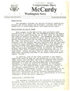Document from the Washington News, Congressman Dave McCurdy regarding negotiations, funds &amp; supervision plans