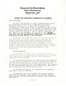 Correspondence titled &quot;Support the Bipartisan Alternative on Nicaragua&quot; urging who to vote against and for