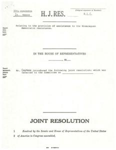 H. J. Res. Document from the 99th Congress, 2nd Session regarding the Joint Resolution and Nicaraguan democratic resistance