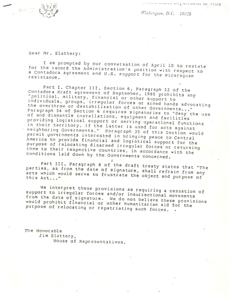 Correspondence from Philip C. Habib to Jim Slattery regarding the Contrada agreement and U.S. support for the Nicaraguan resistance