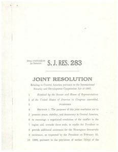 S. J. Res. 283 Document from the 99th Congress, 2nd Session regarding the Joint Resolution relating to Central America pursuant 