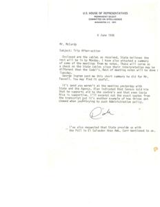 Correspondence from a member of the Permanent Select Committee on Intelligence to Mr. McCurdy on the subject "Trip After-action"