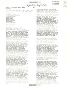 Incoming Telegram titled "Unclassified Department of State"