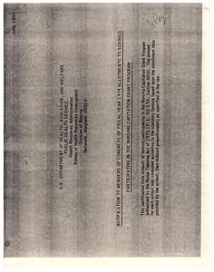 ["The text is a notification to members of Congress of fiscal year 1974 allotments to schools participating in the Nursing Capitation Grant Program. It lists schools of nursing in various states and the amounts they received based on enrollment data and the statutory formula. Schools in states such as Ohio, Oklahoma, and Oregon are mentioned, along with the total amount awarded to each state."]