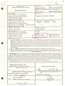 ["This text is a contract agreement between the U.S. Office of Education and the Consultative Center for Equal Education Opportunity at the University of Oklahoma. The contract is for technical assistance to support desegregation of public schools, with a total value of $242,669. The contract is effective from July 1, 1974, to June 30, 1975. The contractor represents that they are a small business concern and will comply with the terms of the contract. Additional information about the Civil Rights Act and the contract can be obtained from the Regional Contracting Officer in Dallas, Texas."]