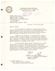 ["The University of Oklahoma Health Sciences Center has been approved for a grant under the Veterans Administration Medical School Assistance and Health Manpower Training Act of 1972. However, further information is needed to determine funding levels for the program. A site visit will be arranged, and the program aims to improve education and training for allied health professions. The partnership between the Veterans Administration and the academic community is expected to provide high-quality healthcare for veterans and ensure an adequate supply of health manpower."]