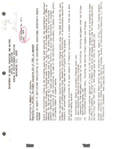 ["The text is a notification to Members of Congress regarding grants approved for institutions participating in the Supplemental Educational Opportunity Grants Program. The grants range from $200 to $1,500 for undergraduate students with exceptional financial need. A total of 3,190 institutional programs benefiting 299,113 students have been approved, with a total of $208,067,765 in Federal funds being obligated for the program. More information can be obtained from Mr. James G. Allen at the U.S. Office of Education."]