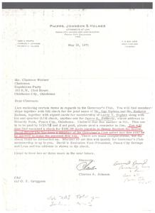 Letter from Phipps; Johnson &amp; Holmes Regarding Governors Club Membership and Donations, 1971-05-10